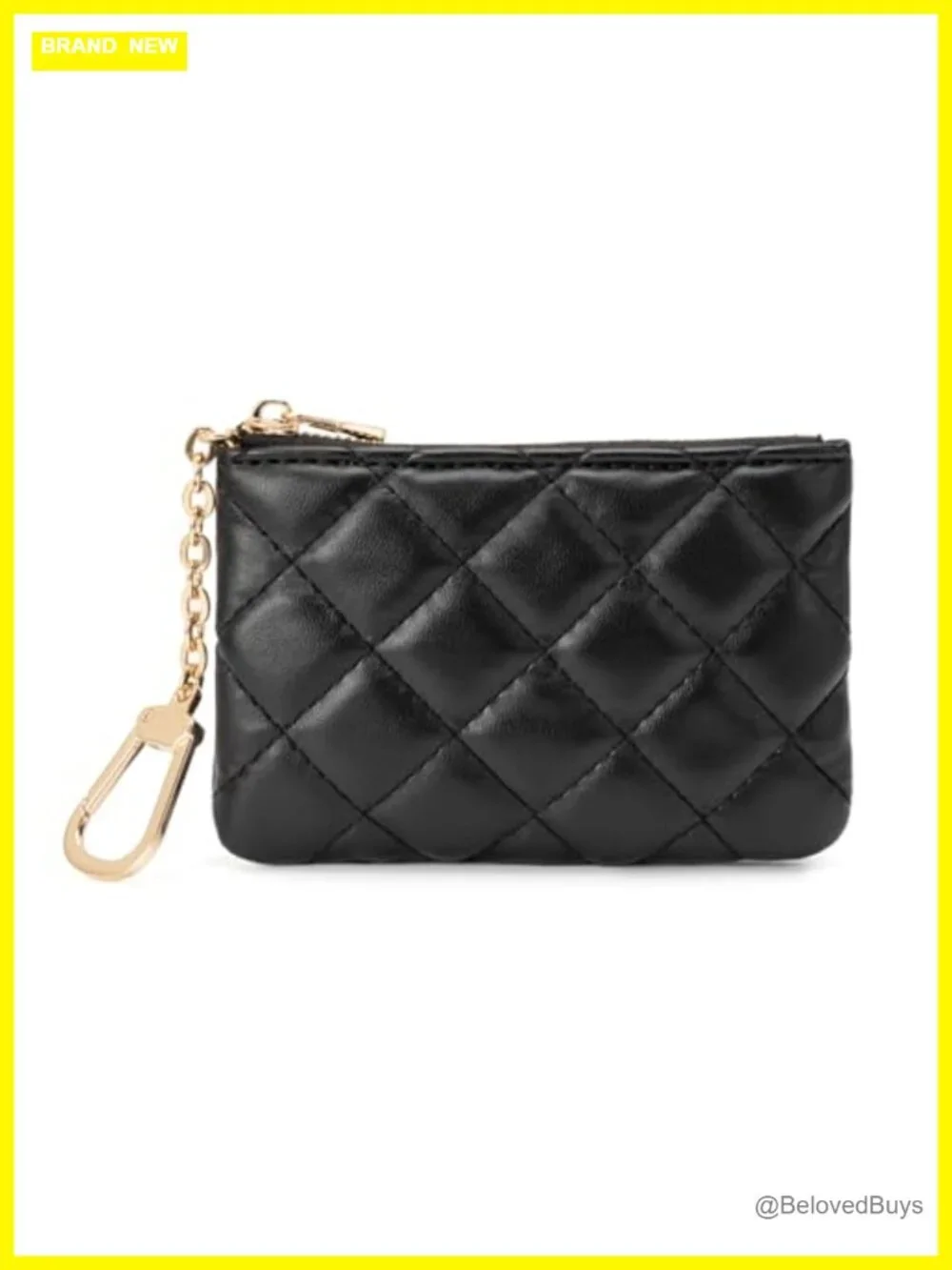 Quilted Faux Leather Coin Purse with Keychain - Small Wallet Pouch for Women